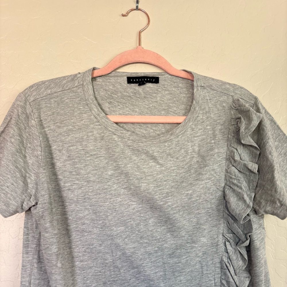 Sanctuary Gray Asymmetrical Ruffle Short Sleeve Top Small - Picture 2 of 6